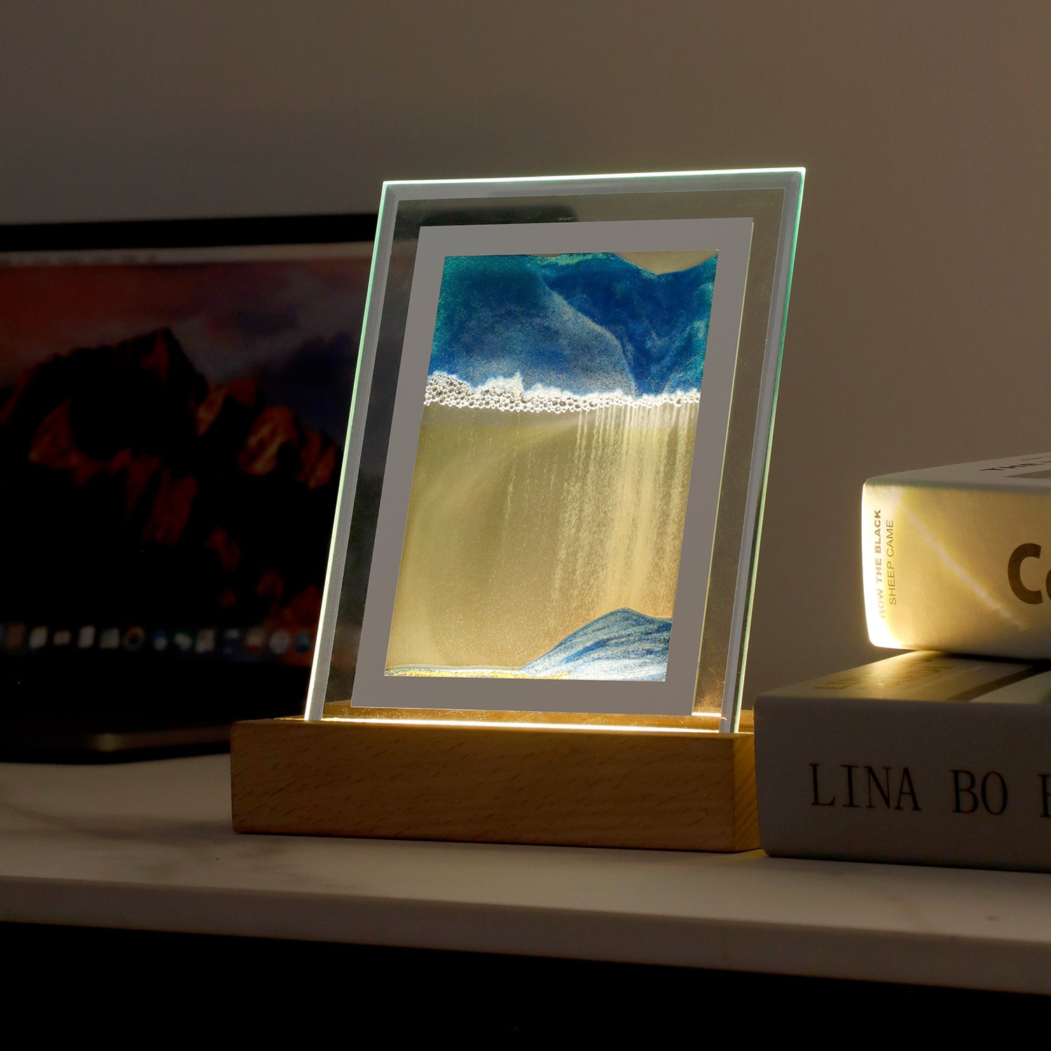 Sandscape Light Moving Hourglass USB LED Desk Table Night Lamp Flowing Sand Art Picture Bedroom Bedside Craft Gift Home Decor