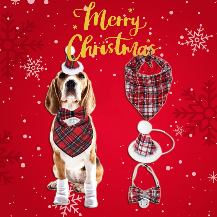 Christmas Triangle Pet Towel Santa Deer Print Dog Scarf Collar Premium Durable Fabric Holiday Decorative Bib For Pets